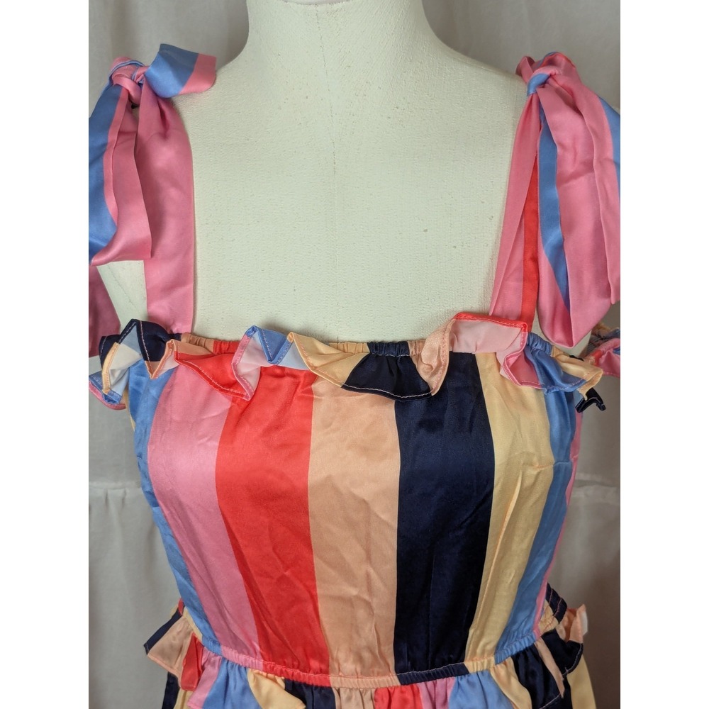 Petal + Pup Multicolored Striped Satin Smocked Back "Cobella" Maxi Dress 6 NWT - Picture 8 of 16
